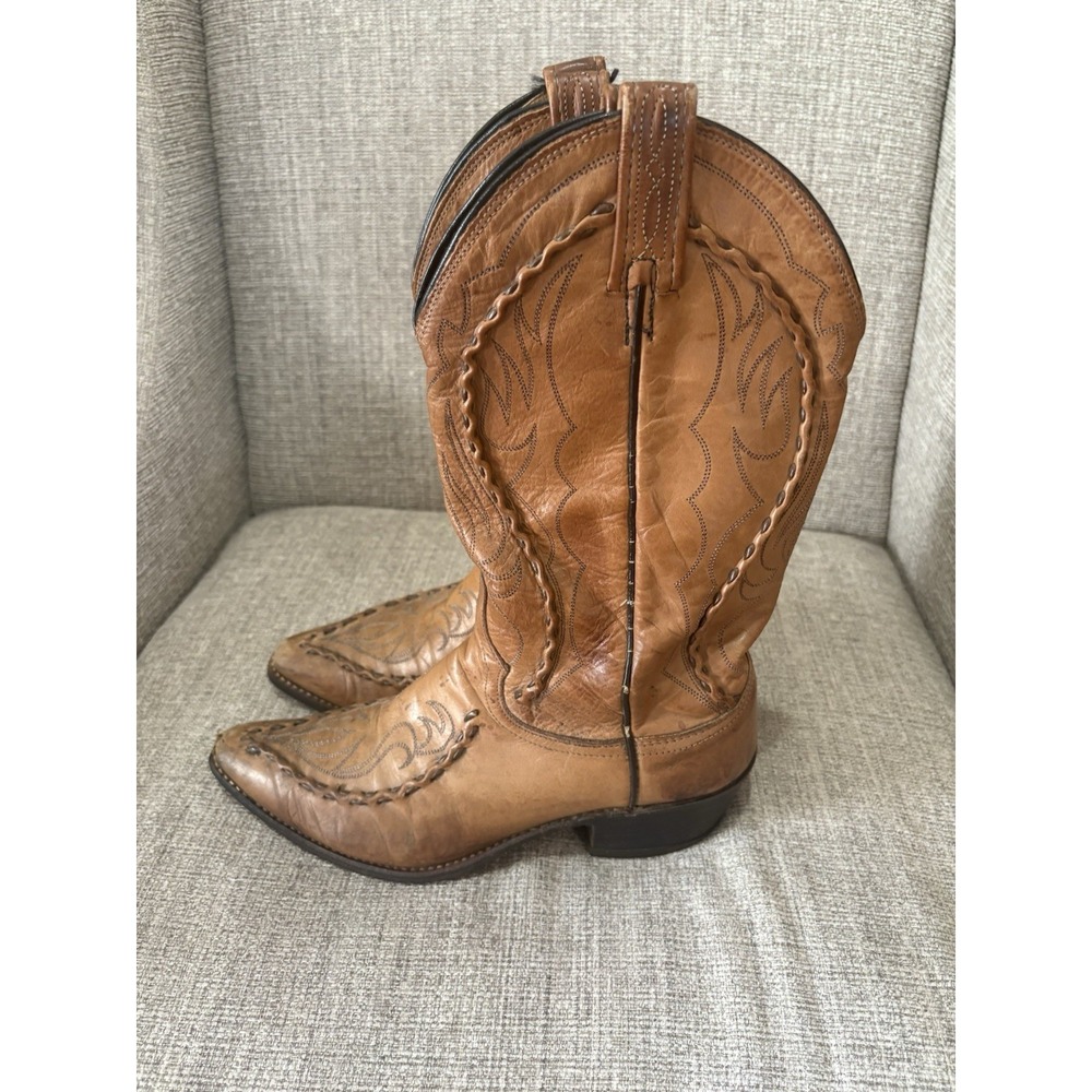 Vtg Dan Post Leather  Cowboy Boots 16642 Men's Sz 8.5 D Albany Tan Bucklace